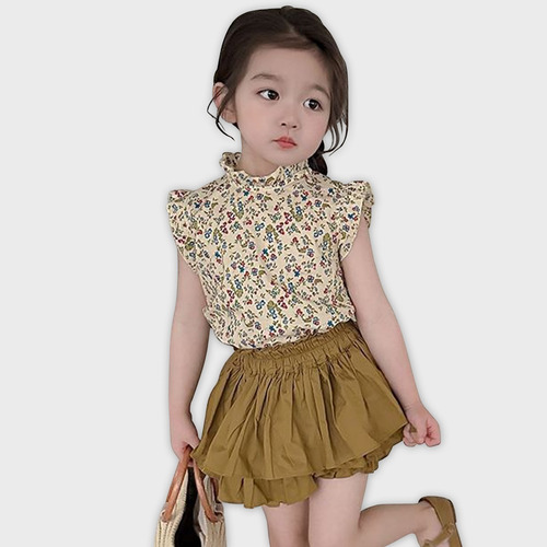 2 Piezas Conjunto Niña Top Estampado Y Falda Corta