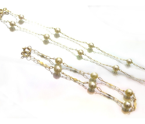 Conjunto Colar E Pulseira De Pérola Em Ouro 18k - D251