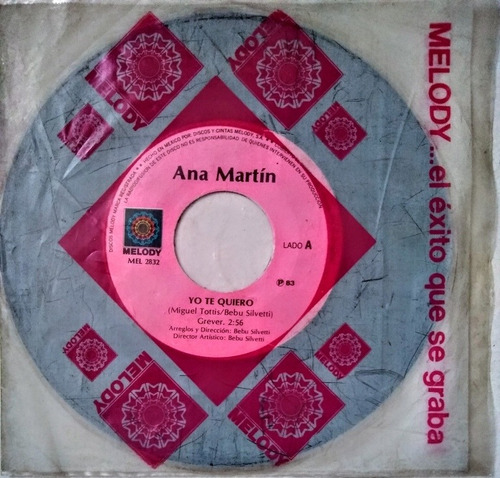 Ana Martín Ep 45 Rpm Yo Te Quiero 1983 Discos Melody