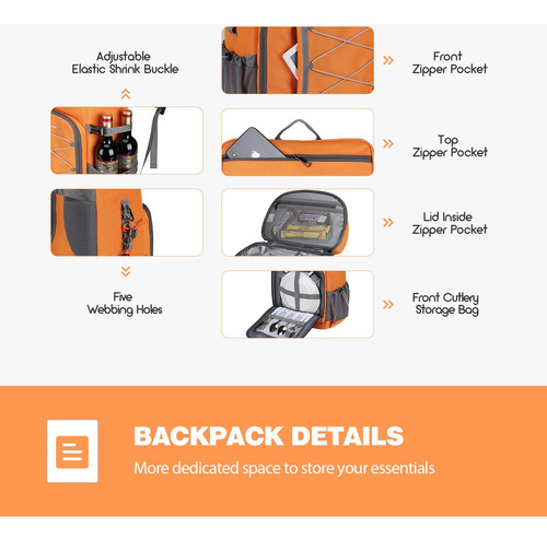 Mochila Hielera Capacidad 35 Latas Poliester Color Naranja