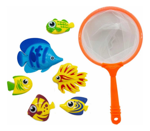 Juego Atrapa Peces Con Red Alberca 6 Peces Pesca Niños