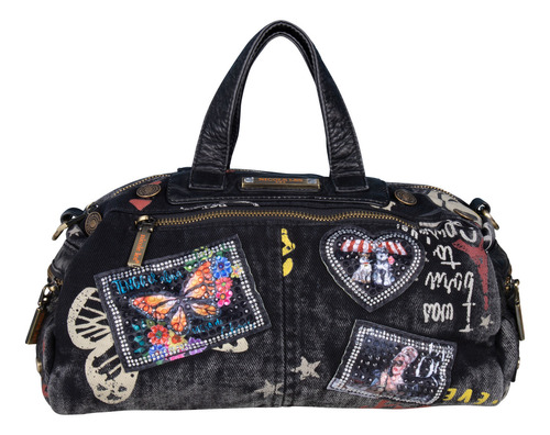 Bolsa De Mano Nicole Lee De Mezclilla Tipo Graffiti Ss24 Color Negro Correa de hombro Negro