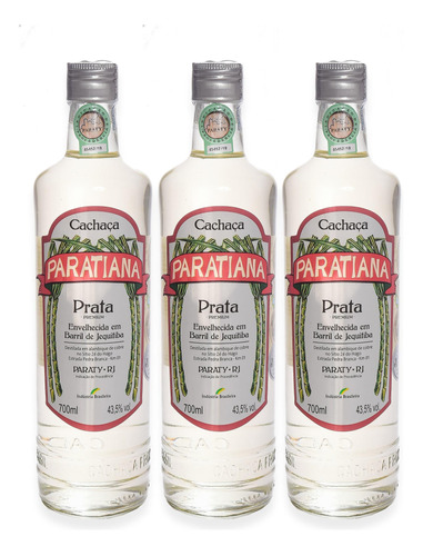 Kit 3 Cachaça Prata Paratiana 700 Ml Caninha Black Friday