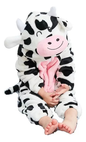 Mono De Pijama Con Estampado De Vaca Para Bebé, Capucha, Cos