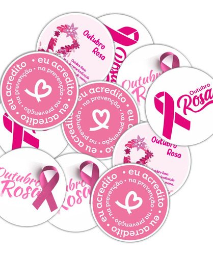 Kit 20 Adesivos Outubro Rosa Laço Prevenção Câncer De Mama M