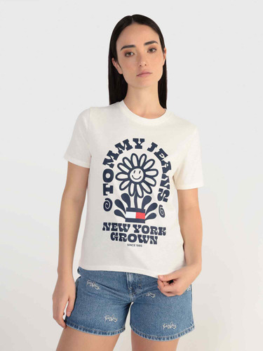 Playera Blanca Para Mujer Con Logo Homegrown Tommy Jeans