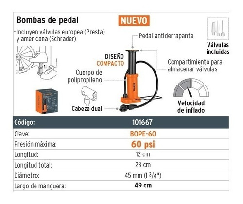 Imagen 3 de 5 de Bomba Para Inflar Balones Llantas De Pedal Pretul C/valvulas