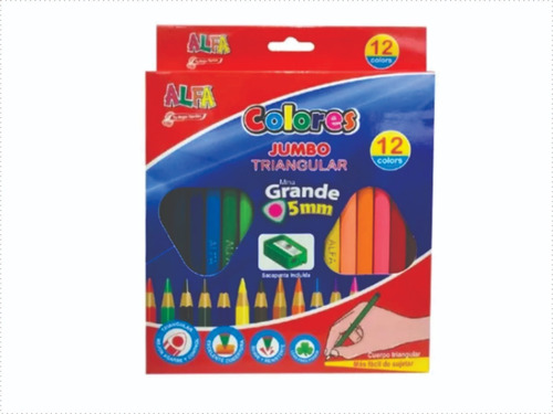  Colores Alfa Jumbo Triangular Set 2cajas De 12pcsc/u 