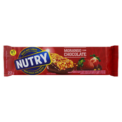 Imagem 1 de 2 de Barra de Cereal Morango Cobertura Chocolate Nutry Pacote 22g