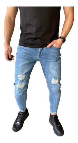 Jeans Hombre Pitillo Mosaico Jeans Destroyed Super Slim Fit 