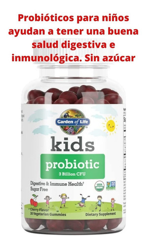 Probioticos Garden Of Life Niños Salud  Digestiva Sin Azucar Sabor Cereza