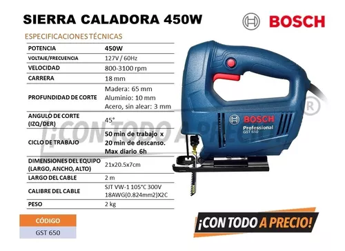 Sierra caladora Bosch GST 650 450W 110V con 1 hoja de sierra