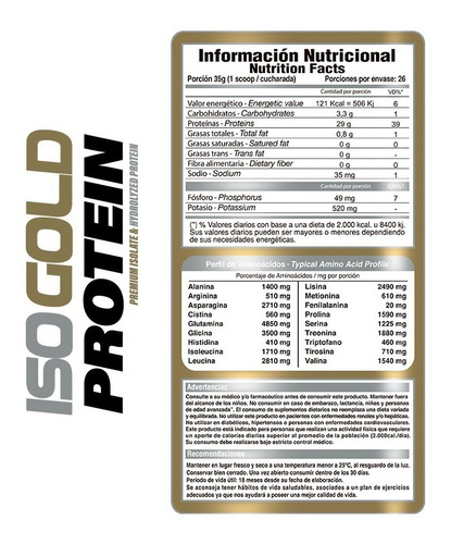 Imagen 2 de 3 de Proteina Isolate Whey 2lb 100% Gold Nutrition. Outlet