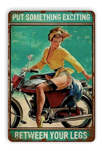 Motorcycle Pinup Girl Put Something Exciting Metal Tin Signs