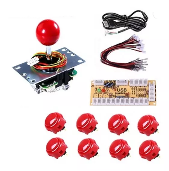 Kit Arcade Joystick Tipo Sanwa Palanca+11 Botones+1 Tarjeta