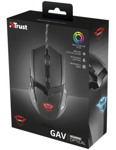 Mouse De Juego Trust Gav Gxt 101 Iluminado 4800 Dpi 6 Botones Color Negro
