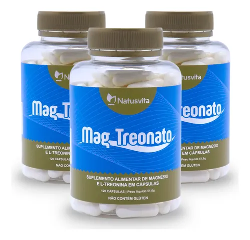 Kit 3 Frascos 360 Cáps Magnésio Treonato Concentrado 100% Puro Suplemento Saúde Cérebro Memória Foco Com Laudo Em Cápsulas