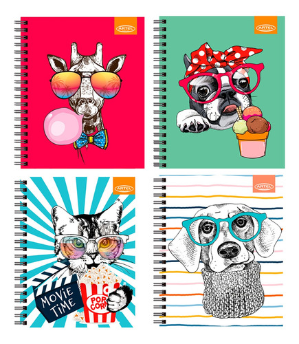 Cuaderno Artel Universitario Animales Divertidos 100hjs 10ud