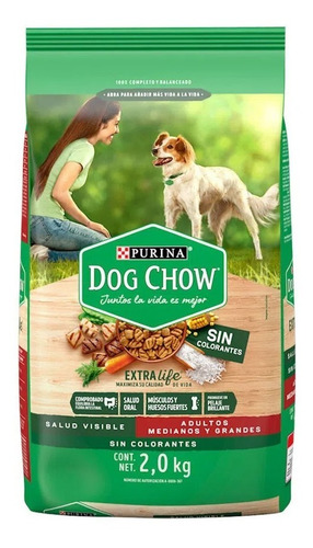 Dog Chow Sin Colorantes Adultos Medianos Y Grandes 2 Kg