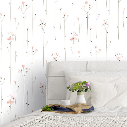 Papel De Parede Adesivo Romântico Flores Rosa E Branco