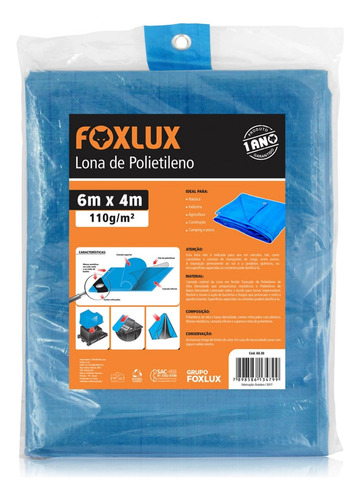 Lona Carreteiro 6x4m Azul 110g/m2 150 Micras - Foxlux