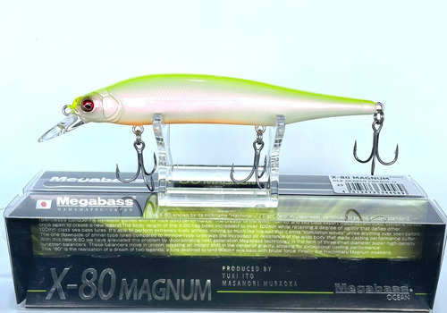 Señuelo de pesca artificial Megabass X-80 Magnum Color Pm Chart Back con 3 anzuelos de 11,5 cm x 18 g para una profundidad máxima de 1 m