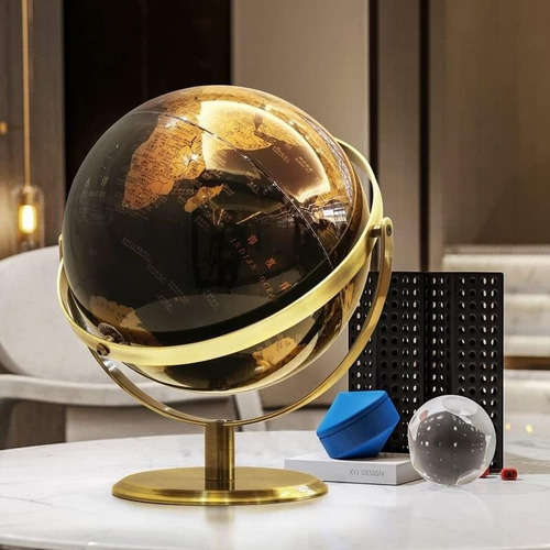 Globo Terraqueo Giratorio Didactico Mapa Base De Metal 30 Cm Base Dorado Globo Azul
