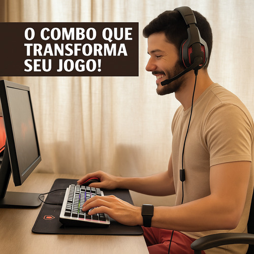 Kit Pc Gamer 3 Em 1 Teclado+mouse+mousepad Led Rgb Usb Preto Preto