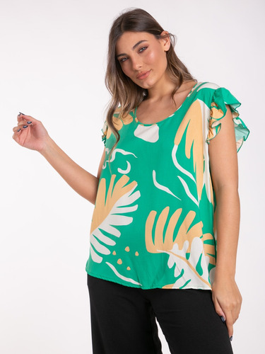 Blusa Musculosa Con Volados Poplin Estampado Talle Grande