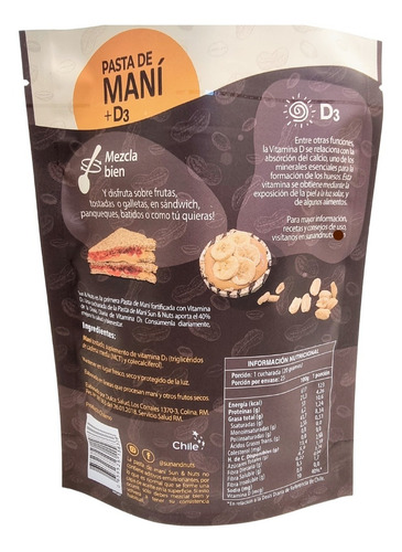 Imagen 2 de 6 de Pasta De Maní + D3 - Marca Sun & Nuts