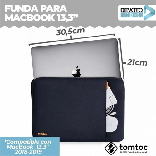 Imagen 2 de 7 de Funda Bolso Apple Macbook Air 13 13.3 Pro 2018 2019 Proteccion En Esquinas Tomtoc Premiun Acolchonada