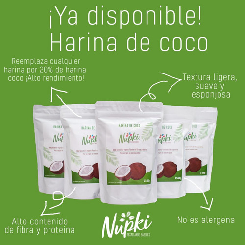 Imagen 2 de 7 de Harina De Coco Nupki 400g · Organica · Sin Gluten · Keto