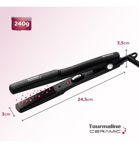 Chapinha Prancha Alisadora Tourmaline Ceramic P-15 até 220°C Compacta Preta Mondial