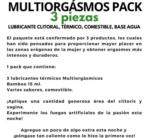 Lubricante Gel Base Agua Multiorgásmico Clitoral 3 Pz Pack Sabor Fresa