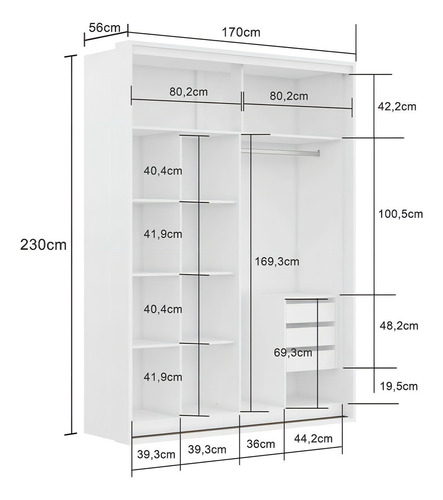 Guarda-roupa Solteiro Qualita 100% Mdf Carvalho/off White Cor Carvalho