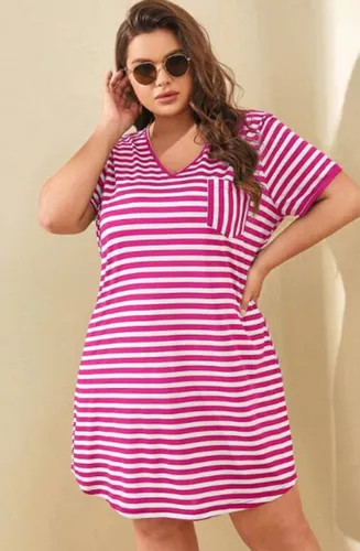 Vestido Rayas Rosa Blanco Con Bolsillo Tallas Extras 3xl