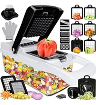 Comprar Picadora De Verduras, Picadora De Verduras Multifuncional, Con 11 Cuchillas De Acero Inoxidable, Cortador De Verduras Con Contenedor, Cortador De Mandolina Para Cocina, Ideal Para Frutas, Verduras Y E