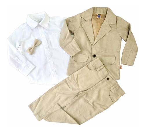 Traje De Lino Para Niño Beige