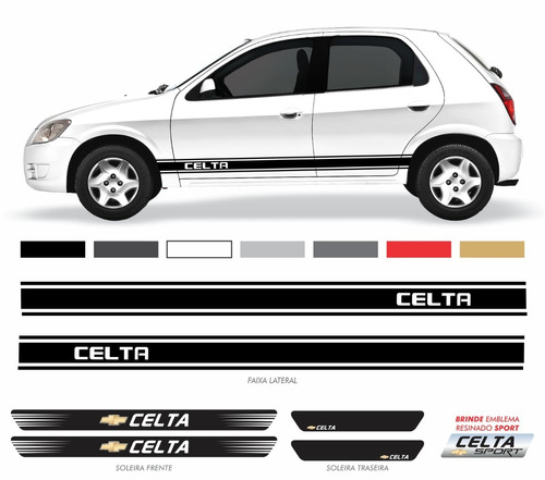 Kit Adesivo Chevrolet Celta Faixa Lateral + Soleira Kit28