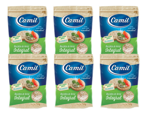 Kit 6 Biscoito De Arroz Integral Sem Glúten Camil 150g