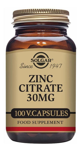 Citrato De Zinc 30 Mg, 100 Cápsulas Vegetales