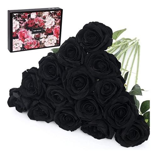 Rosas Artificiales Con Tallo, 10.5 Cm Diametro Pack 15 Negra