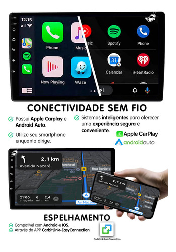 Multimídia 9'' Android Premium Plus+ E-tech 4gb 64gb Câmera