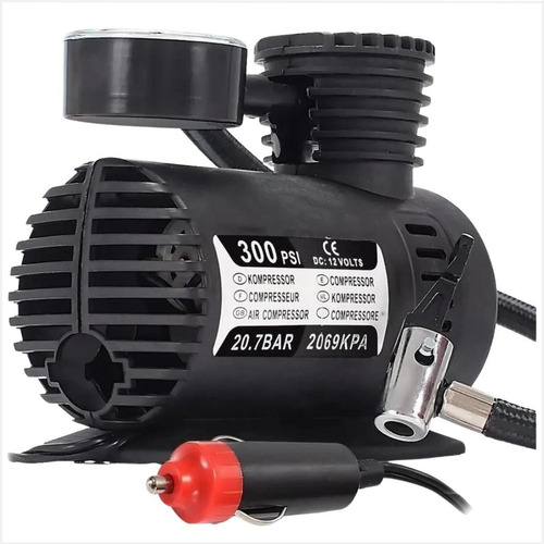 Compressor De Ar Veicular Profissional Portátil 12v Carro Cor Preto