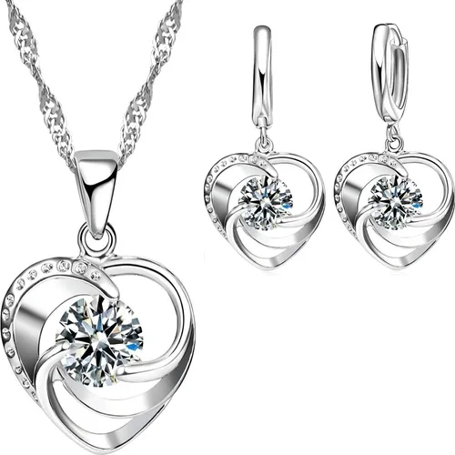 comprar Juego Plata 925 Collar Pendientes Corazón Mujer Aros Joya