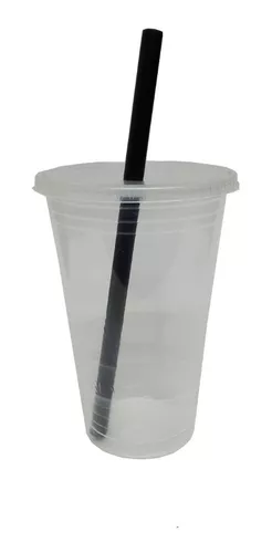 30 Vaso de plástico con tapa de presión y popote. La tapa cuenta con un  diseño que simula olas. CAP. 470 ml. Impresos con tu logo.