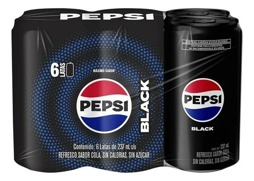 Refrescos Pepsi Black Cola Sin AzĂșcar 6 Latas De 237 Ml C/u