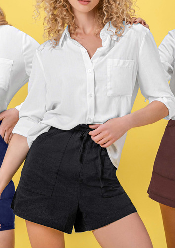 Camisa Casual Andrea Para Mujer Oversize Manga Larga Blanco