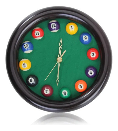 Reloj De Pared Bolas De Pool 24cm Silencioso Decorativo Mli Color De La Estructura Negro