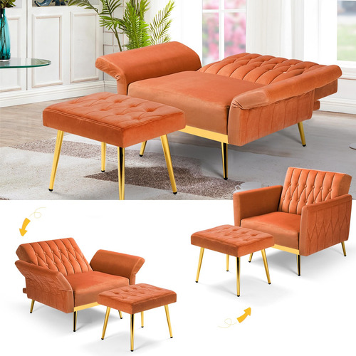 Silla Decorativa Terciopelo Reclinable Con Otomana Y Almohad
